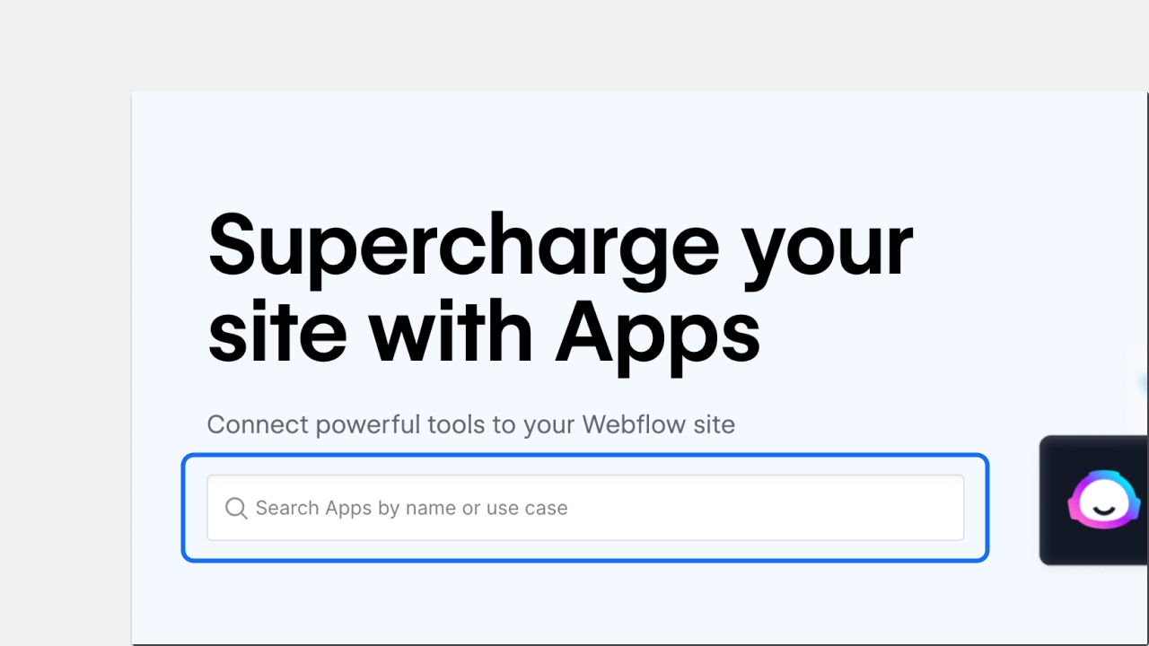顯示 webflow.com/apps 並反白顯示向該頁面新增搜尋列的圖像。