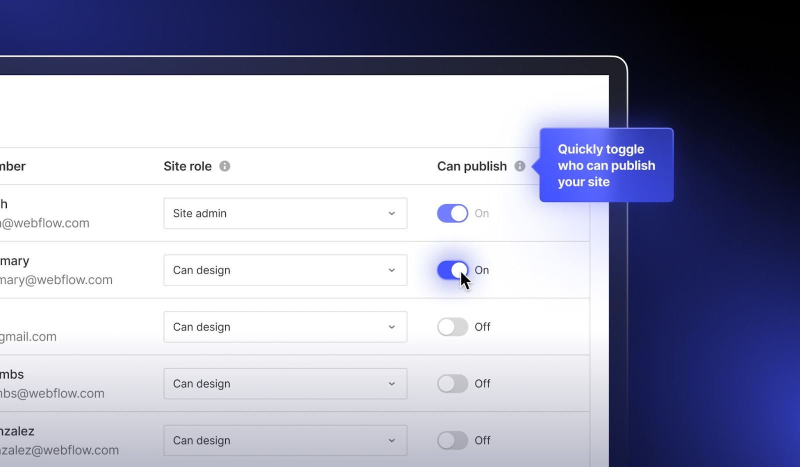 使用新的切換開關可以更精細地控制誰可以發布您的網站。